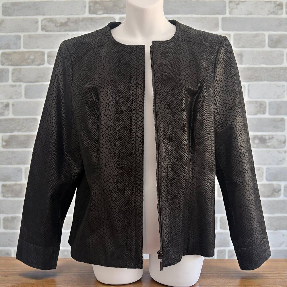 Alfani Petite Genuine Leather Jacket | Snakeskin Embossed | Satin Lined | Sz M - Picture 1 of 11